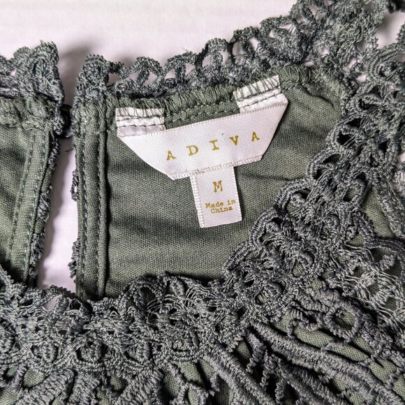 ADIVA Women's Crocheted Shoulder Strap Top Blouse Size M Forest Green - Picture 5 of 6
